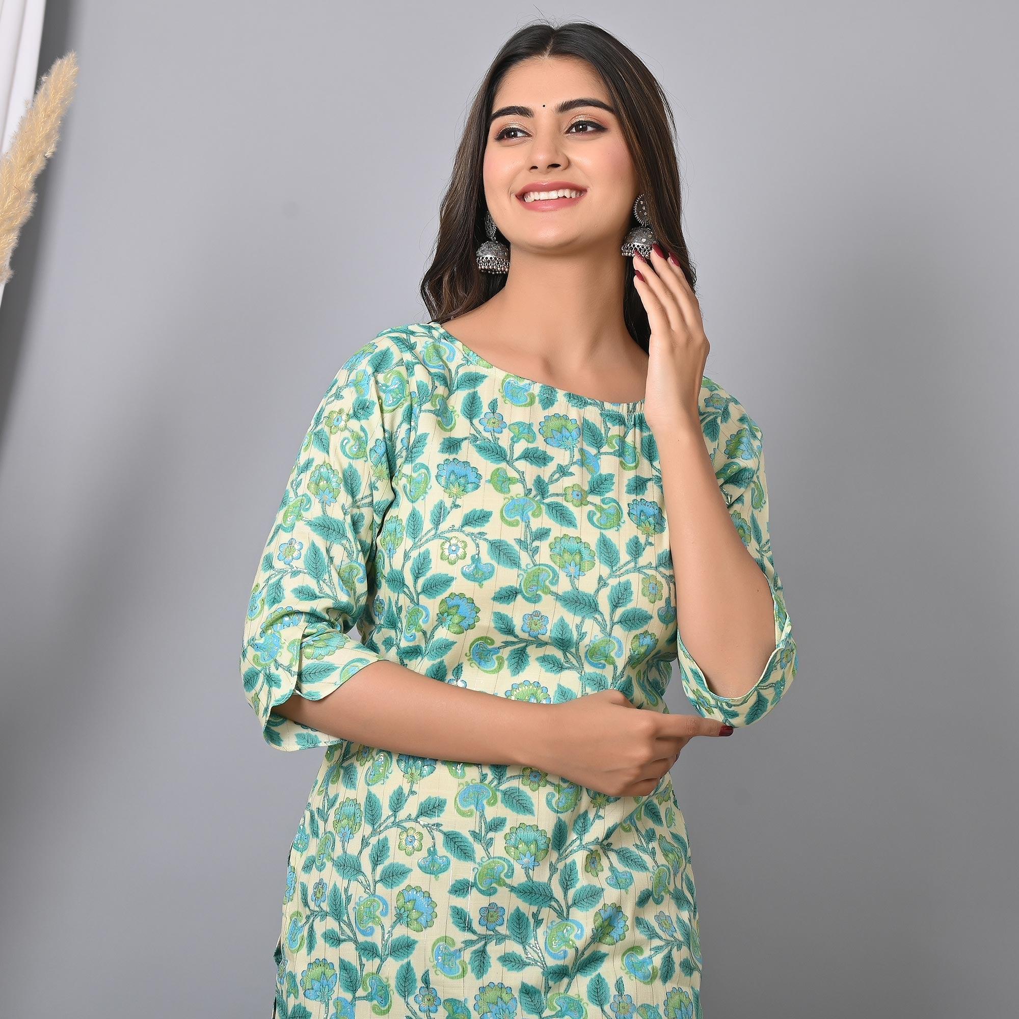 Blue Floral Printed Rayon Top - Peachmode