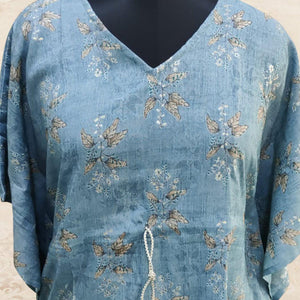 Blue Foil Printed Rayon Kaftan Style Top - Peachmode