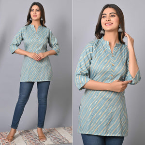 Blue Foil Printed Rayon Top - Peachmode