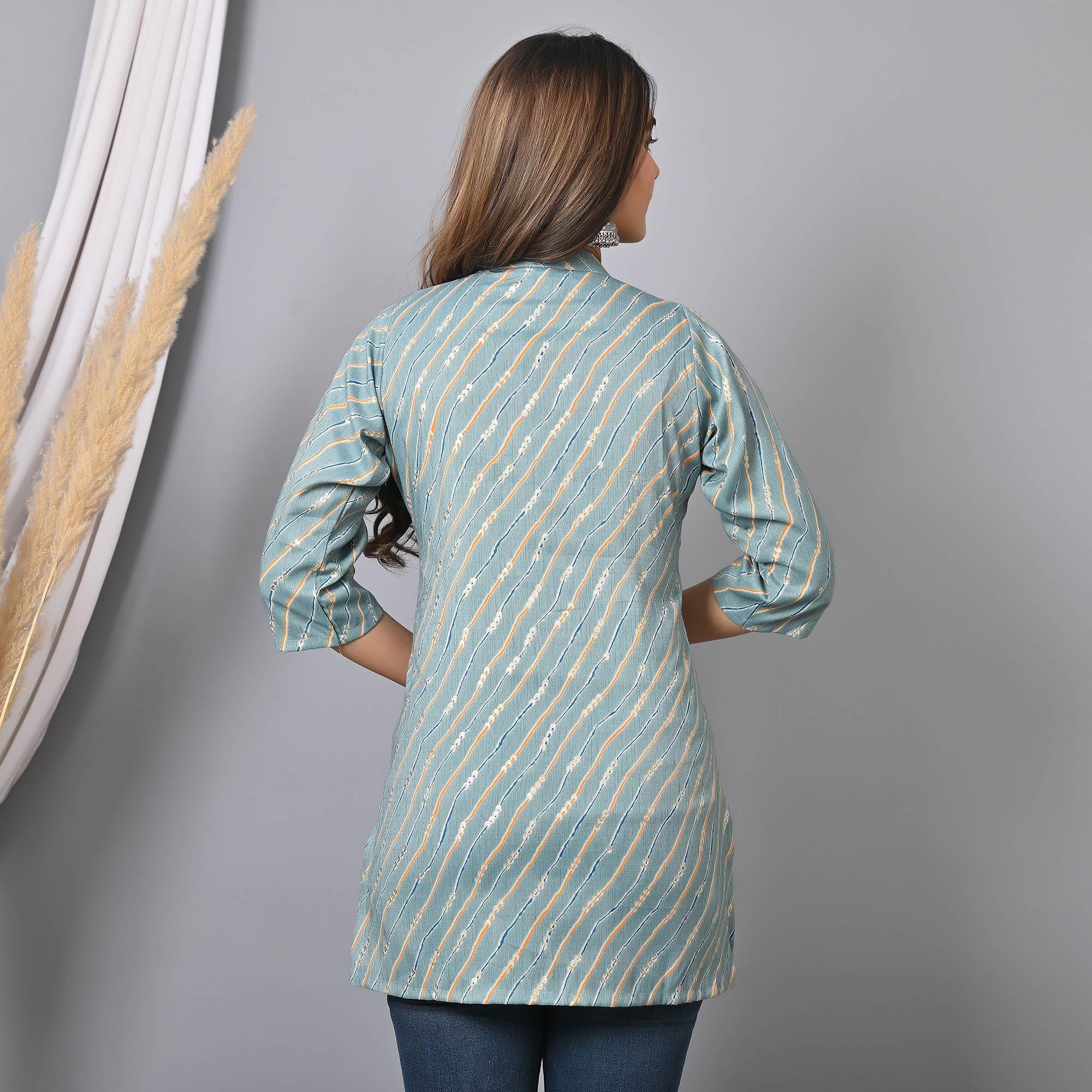 Blue Foil Printed Rayon Top - Peachmode