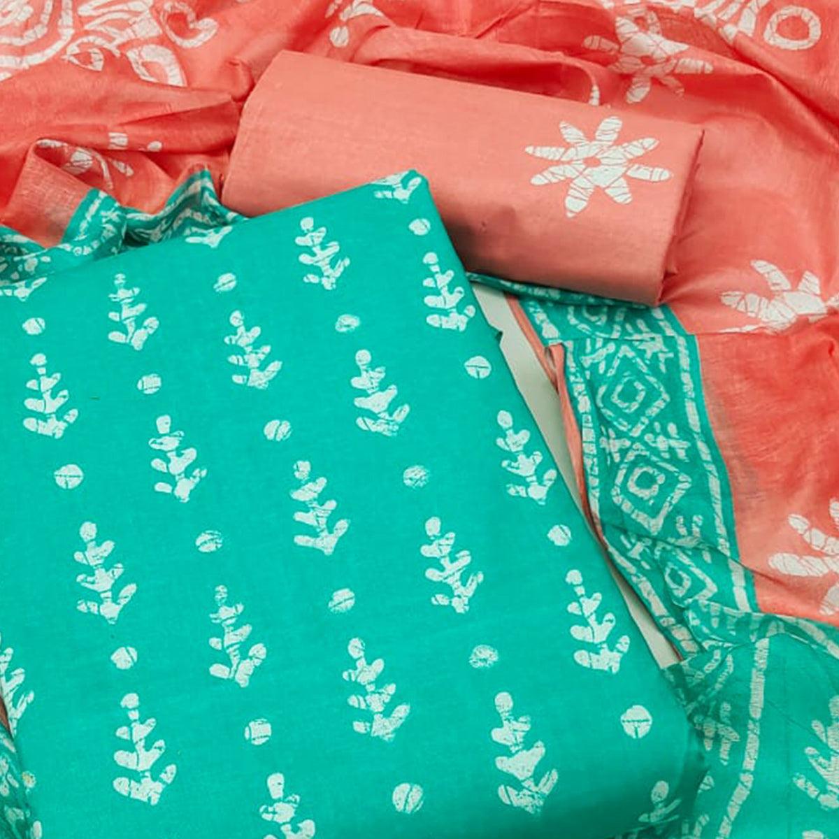 Blue Ikkat Printed Pure Cotton Dress Material - Peachmode