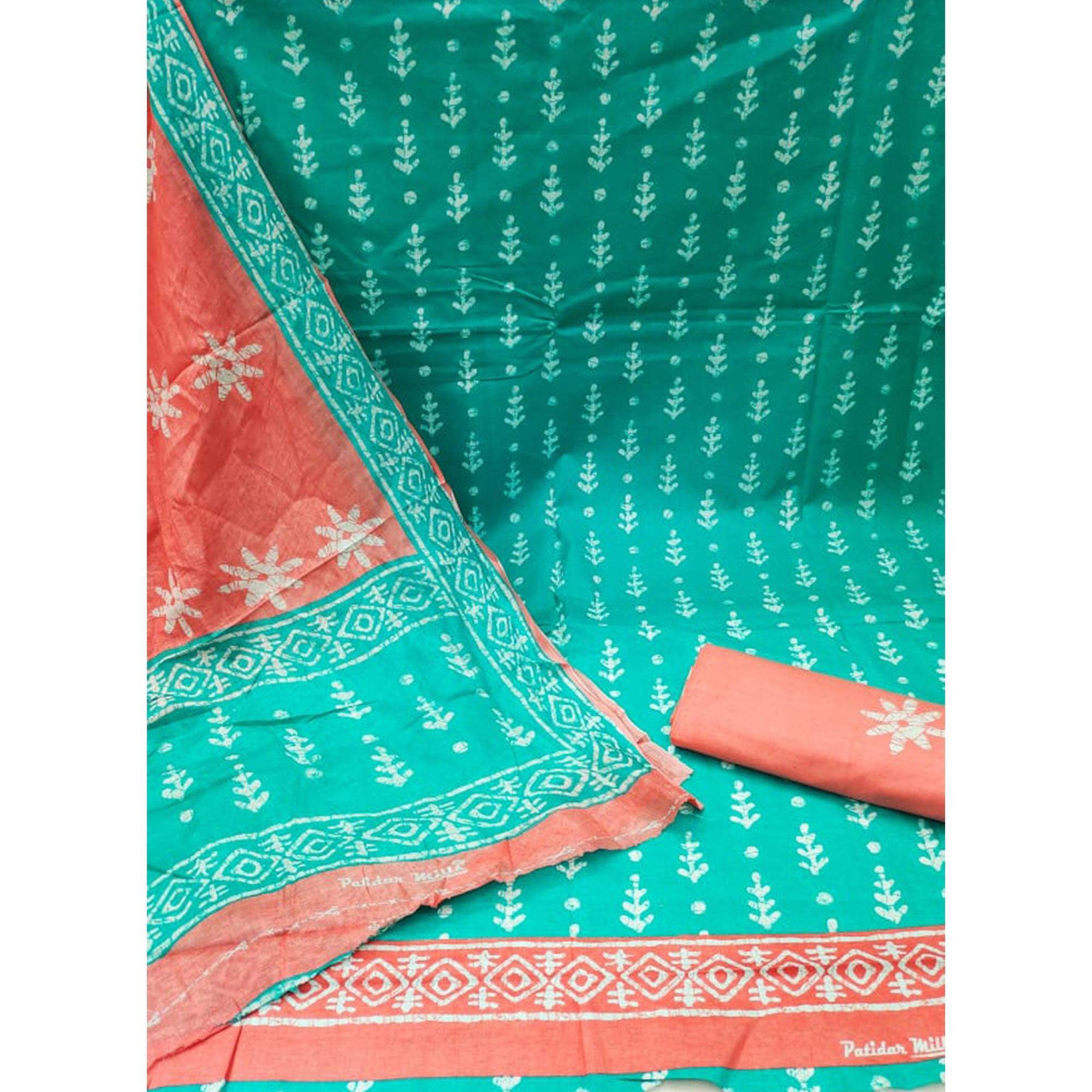 Blue Ikkat Printed Pure Cotton Dress Material - Peachmode
