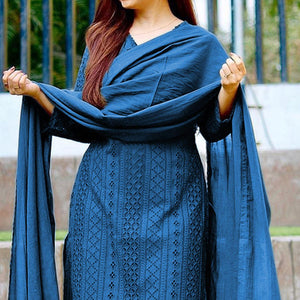 Blue Lucknowi Embroidered Rayon Suit - Peachmode