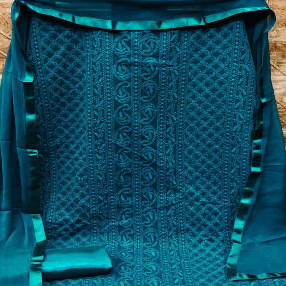 Blue Lucknowi Georgette Dress Material - Peachmode