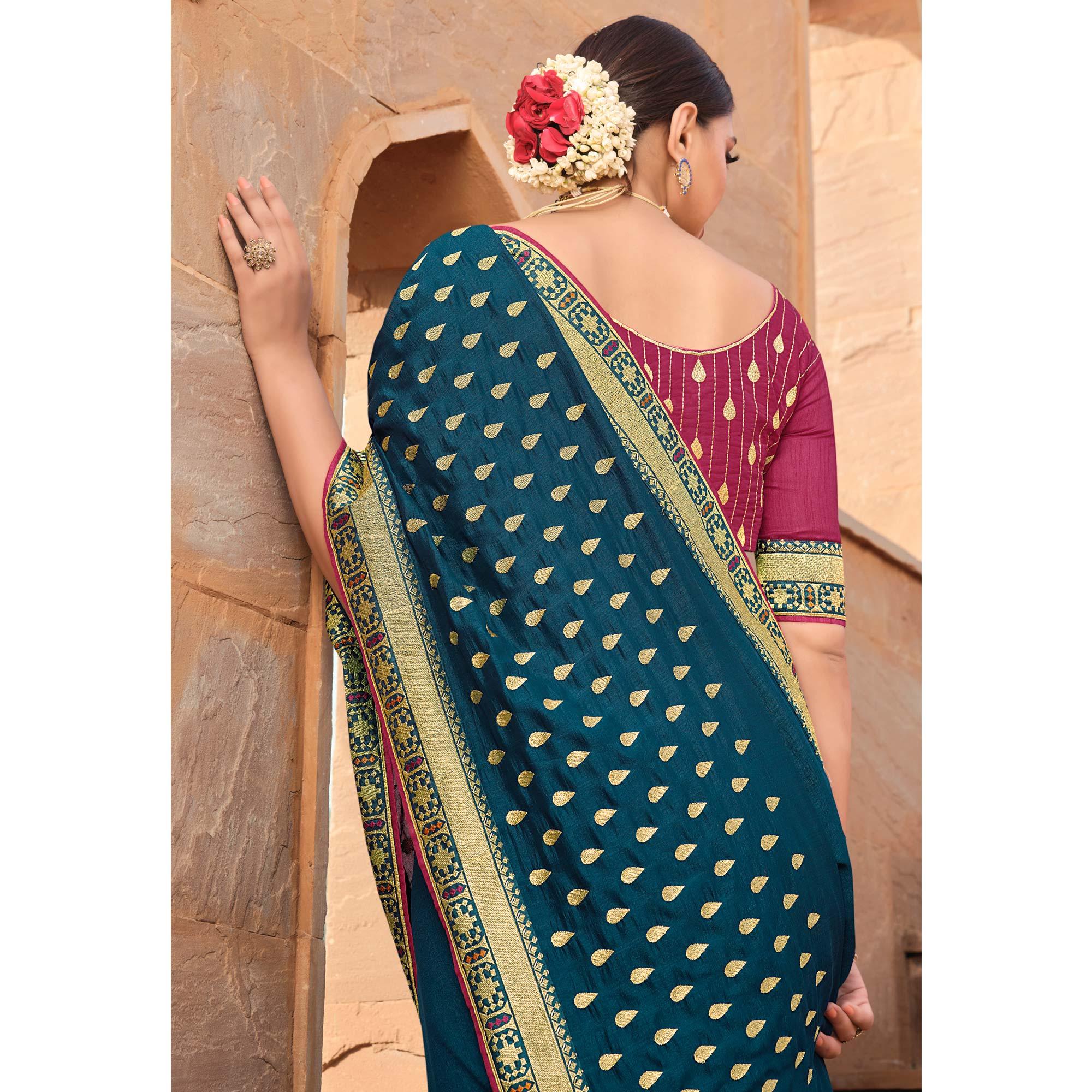 Blue Party Wear Embroidered Art Silk Saree - Peachmode