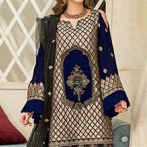 Blue Party Wear Embroidered Georgette Pakistani Suit - Peachmode