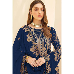 Blue Party Wear Embroidered Georgette Pakistani Suit - Peachmode