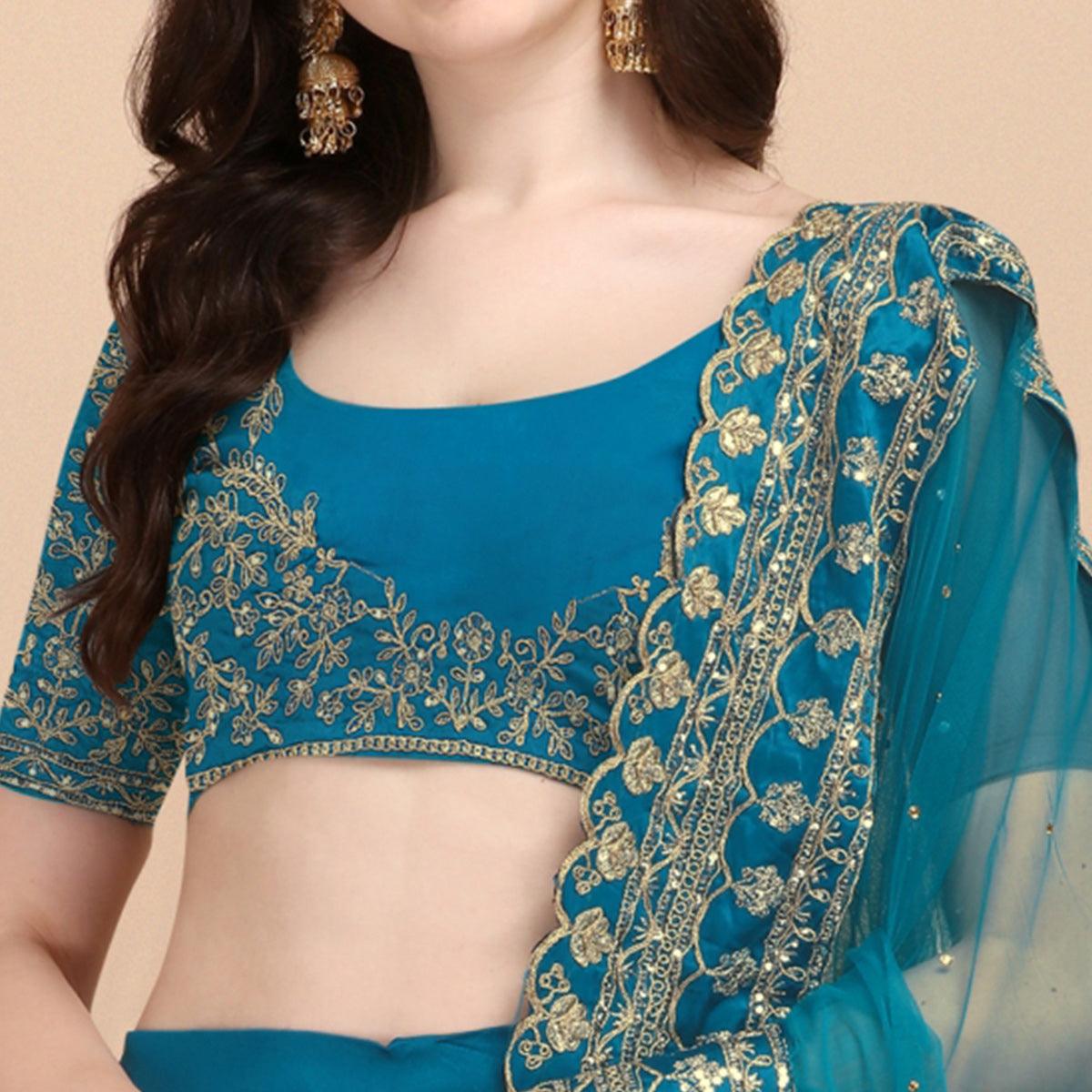 Blue Party Wear Sequence Embroidered Silk Lehenga Choli - Peachmode