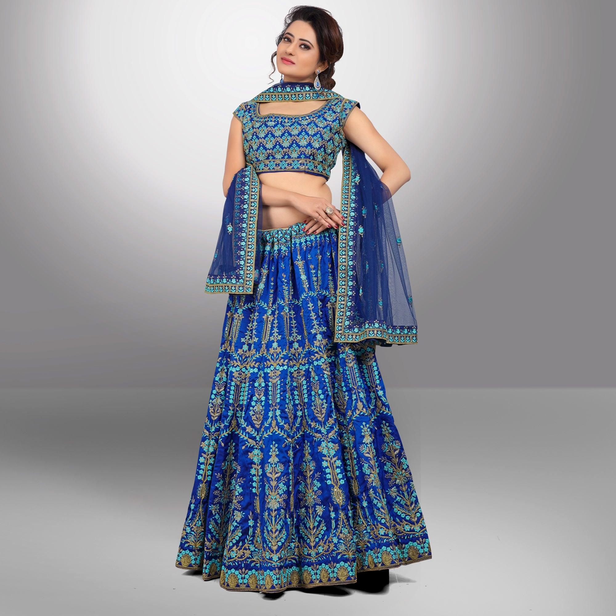 Blue Party Wear Sequence Embroidered Tapetta Lehenga Choli - Peachmode