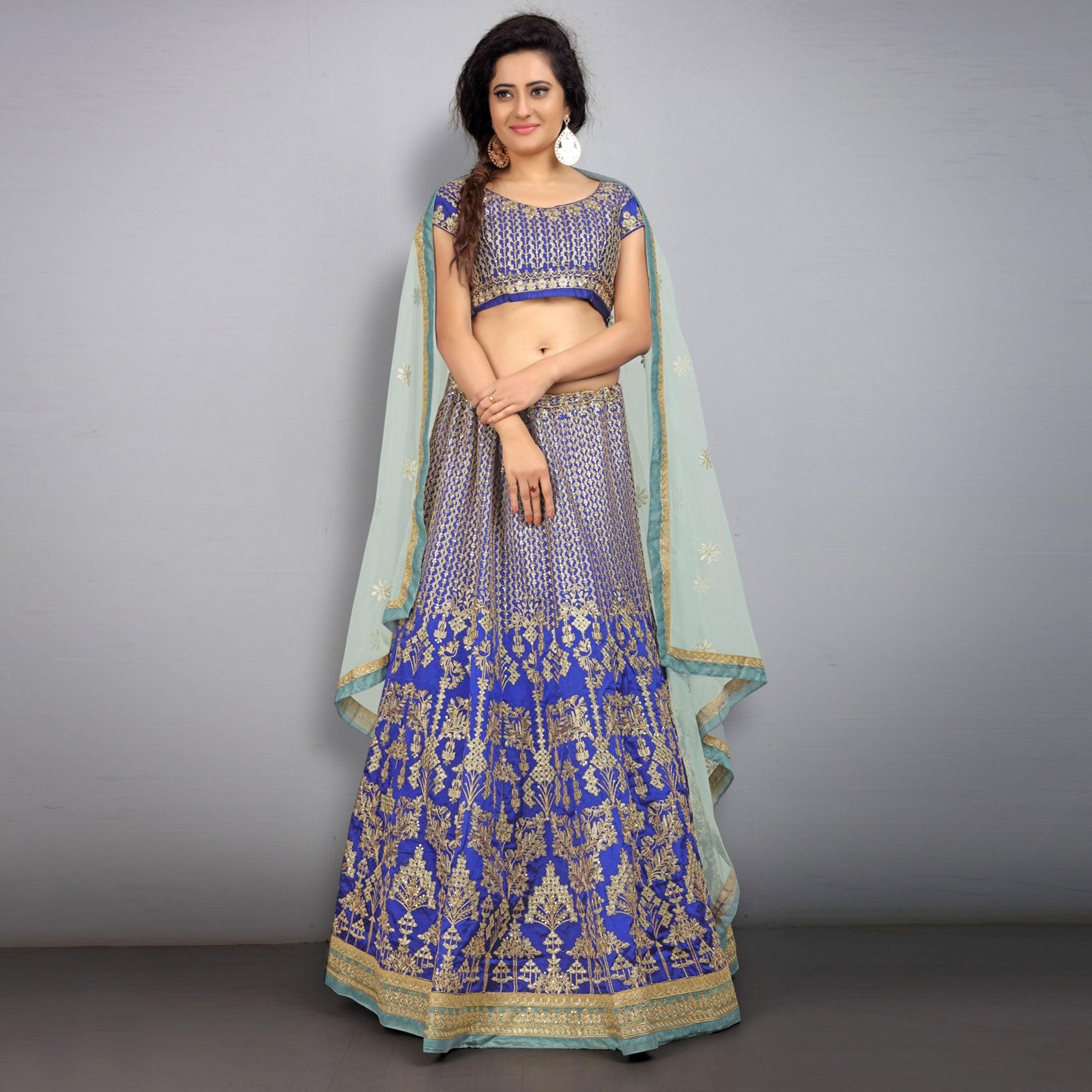 Blue Party Wear Sequence Embroidered Tapetta Lehenga Choli - Peachmode