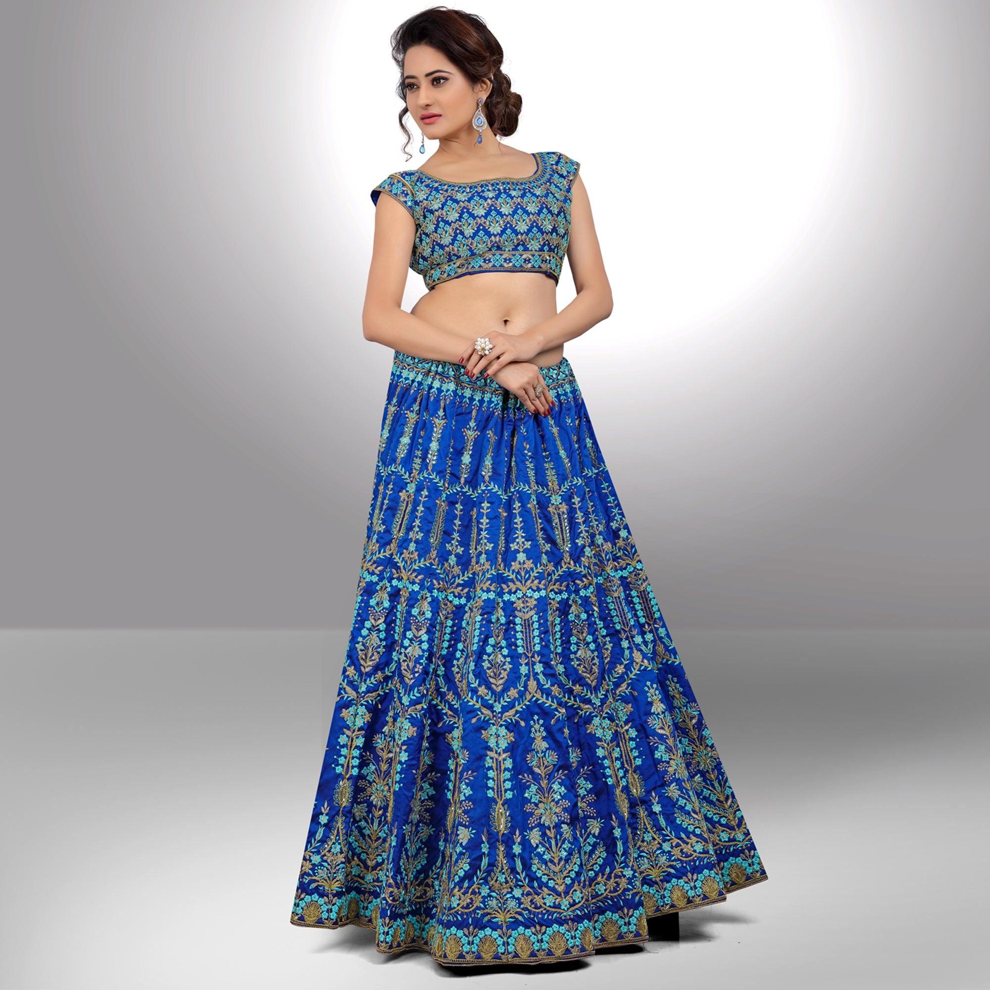Blue Party Wear Sequence Embroidered Tapetta Lehenga Choli - Peachmode