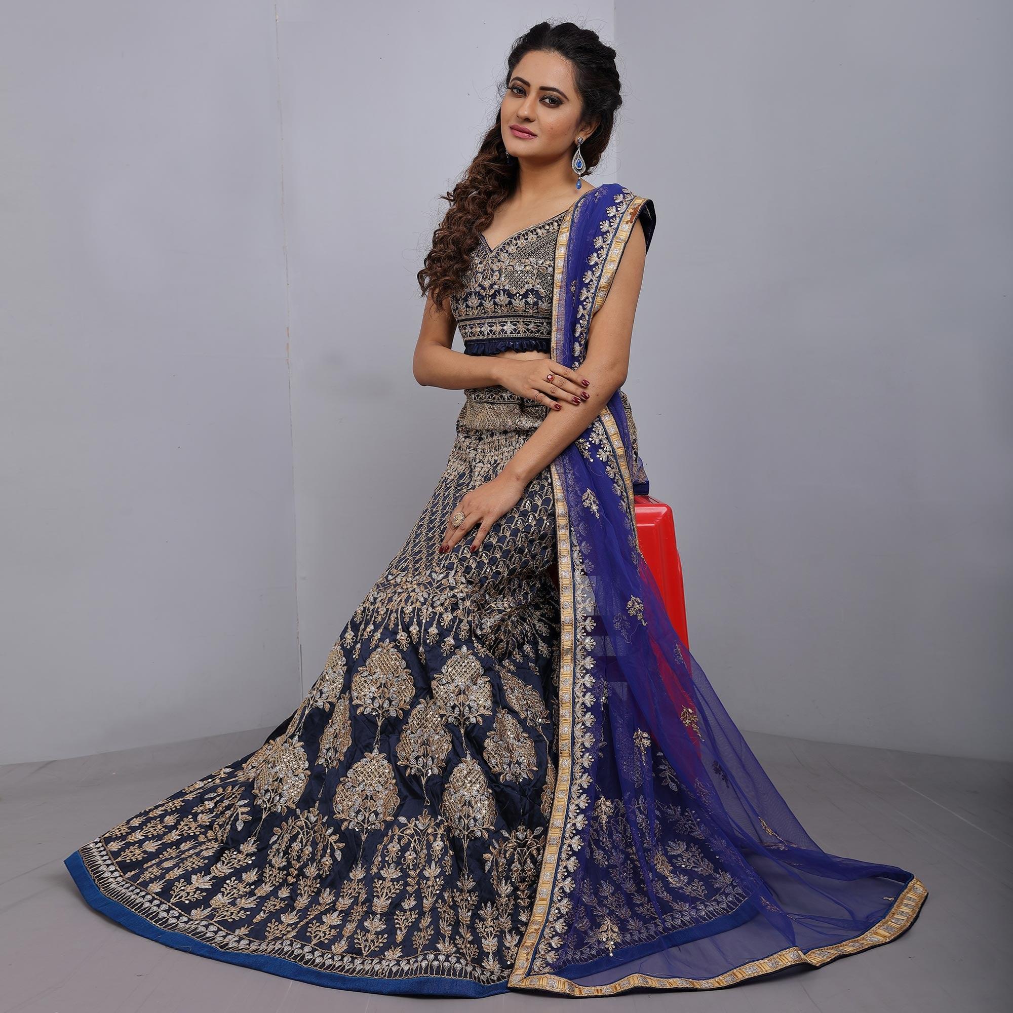 Blue Party Wear Sequence Embroidered Tapetta Lehenga Choli - Peachmode