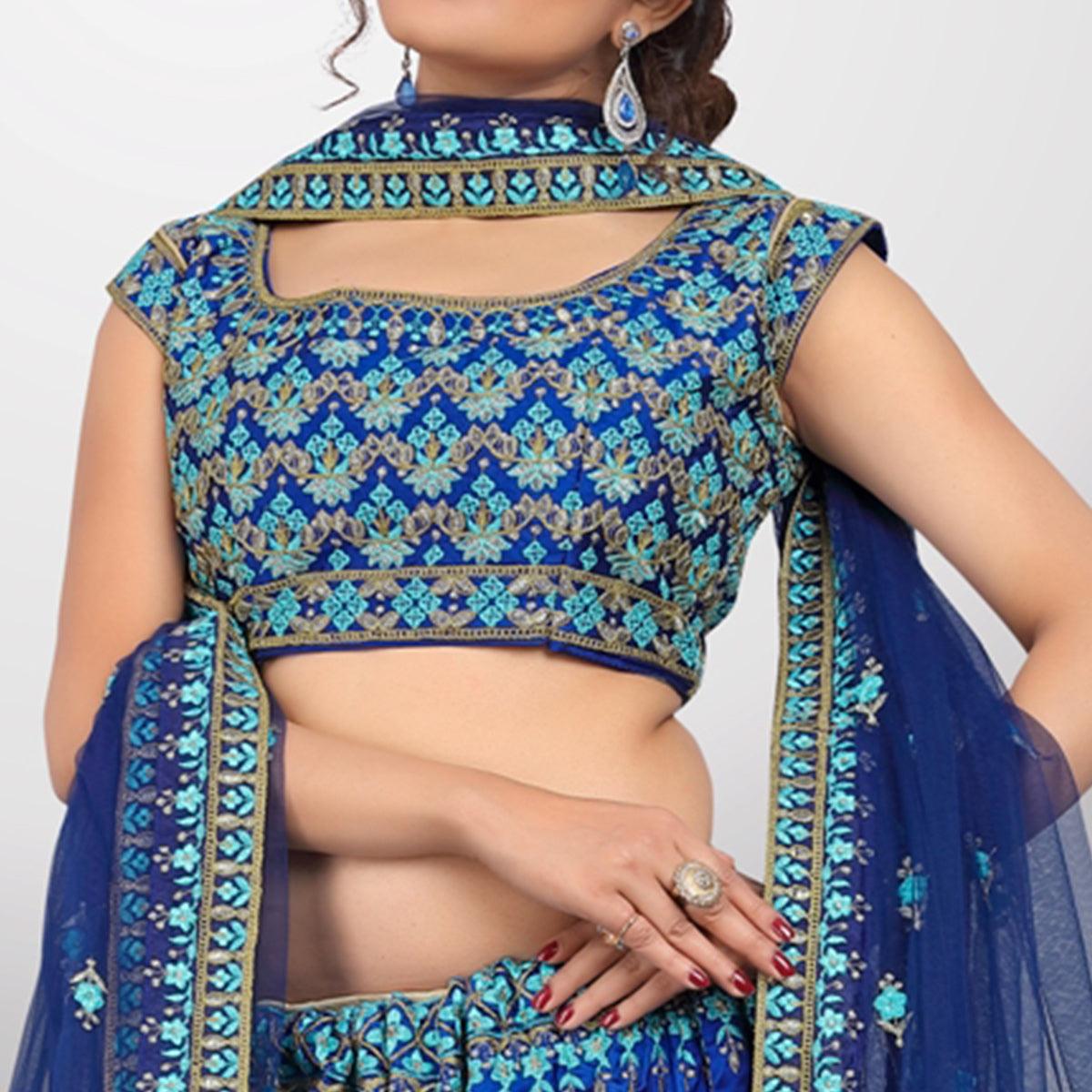 Blue Party Wear Sequence Embroidered Tapetta Lehenga Choli - Peachmode