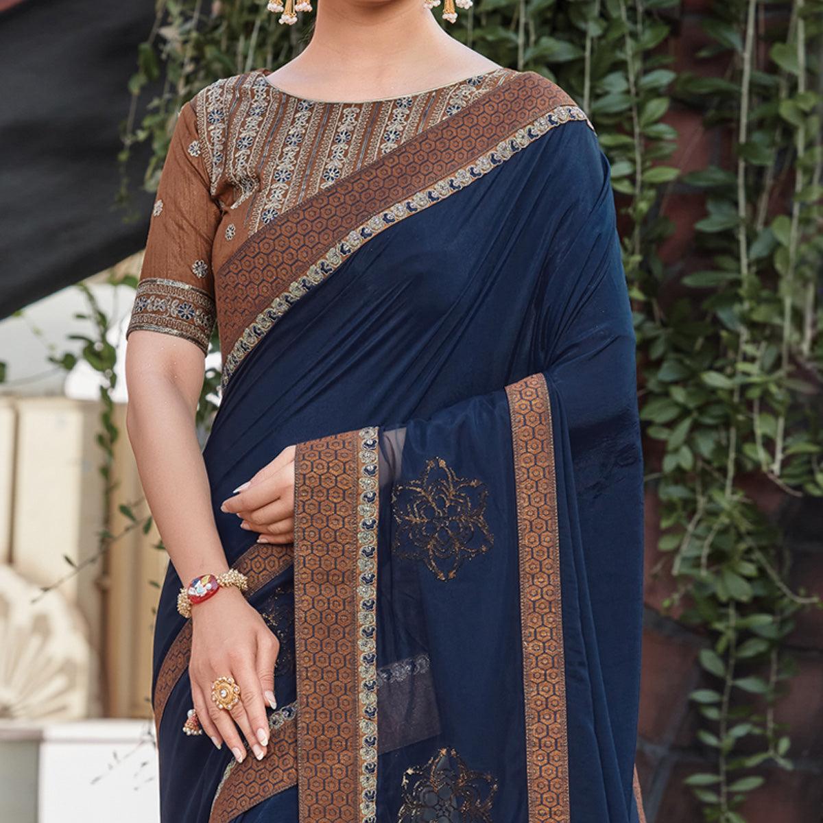 Blue Party Wear Sequence Silk Saree - Peachmode
