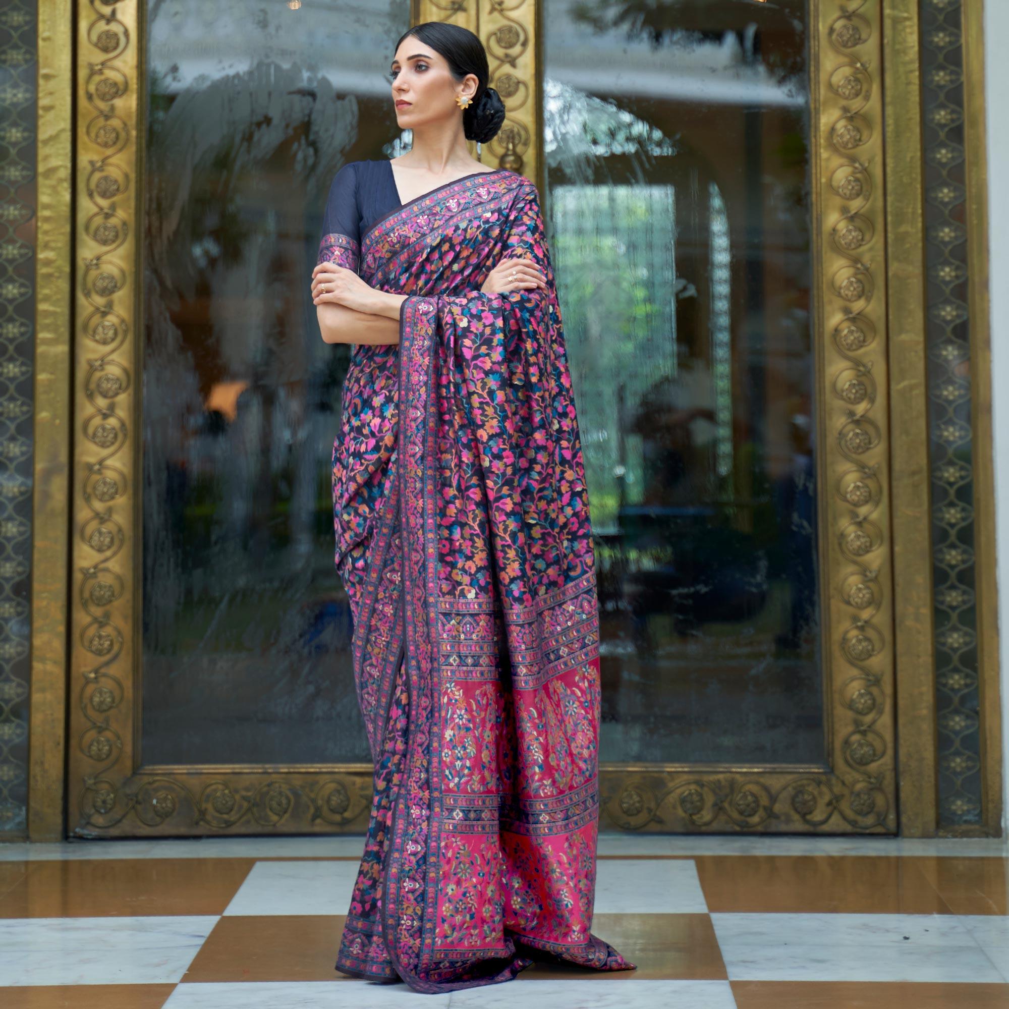 Blue Party Wear Woven Chanderi Silk Saree - Peachmode