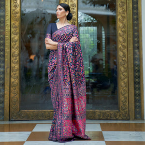 Blue Party Wear Woven Chanderi Silk Saree - Peachmode