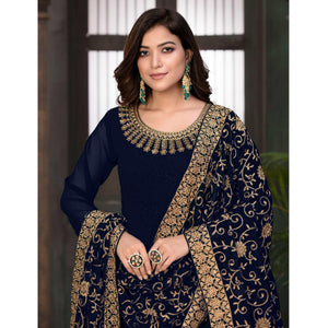 Blue Partywear Embroidered Georgette Anarkali Suit - Peachmode
