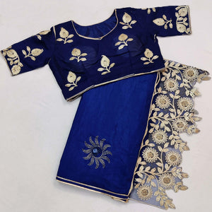 Blue Partywear Embroidered Heavy Dola Silk Saree - Peachmode