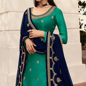Blue Partywear Embroidered Heavy Faux Georgette Lehenga Choli - Peachmode