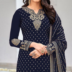Blue Partywear Embroidery With Sequence Heavy Faux Georgette Salwar Suit - Peachmode