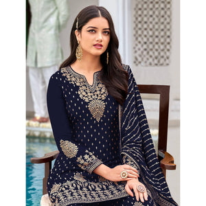 Blue Partywear Sequence & Embroidered Faux Georgette Salwar Suit - Peachmode