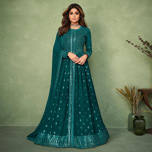 Blue Partywear Sequence Embroidered Georgette Gown - Peachmode