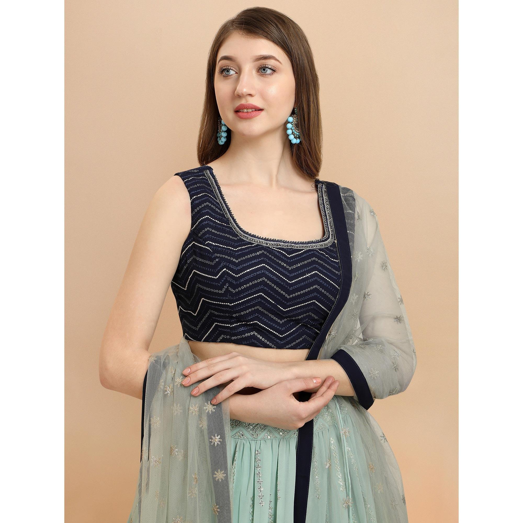 Blue Partywear Sequence Embroidered Georgette Lehenga Choli - Peachmode