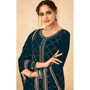 Blue Partywear Sequence Work Real Georgette Palazzo Suit - Peachmode