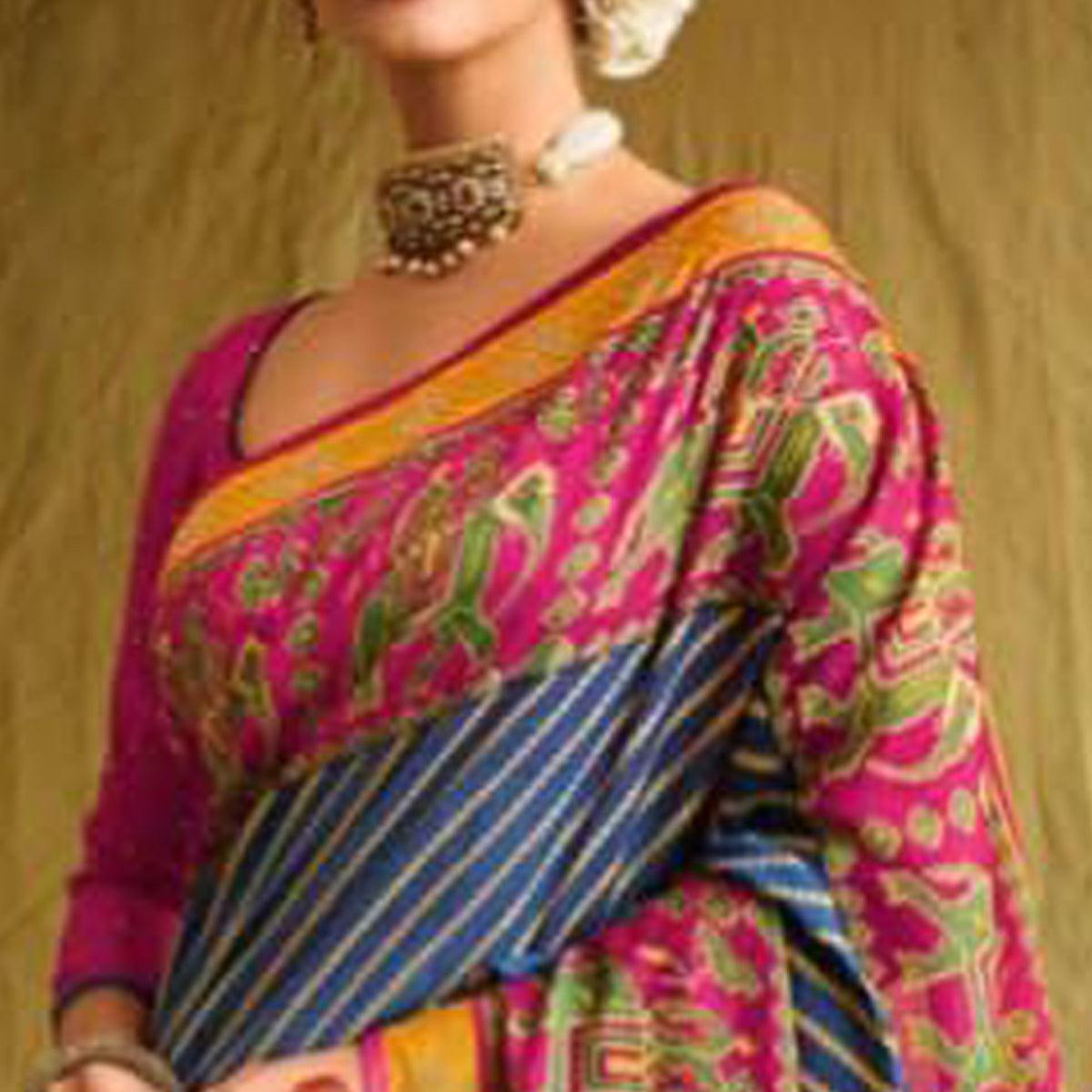 Blue Partywear Weaving Resham Work Brasso Saree - Peachmode