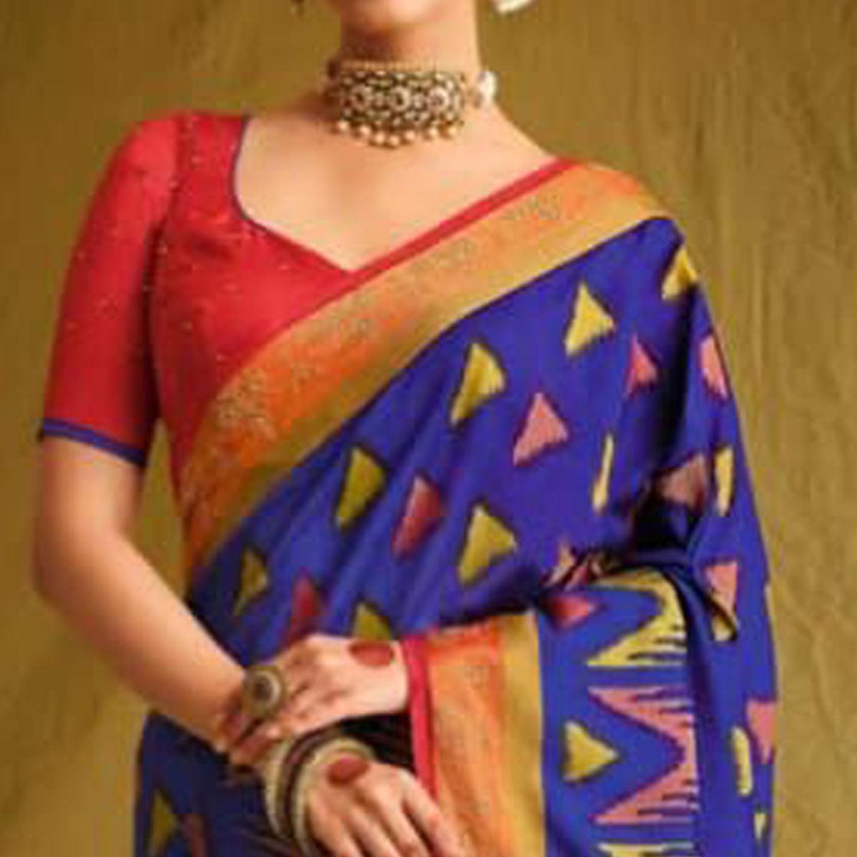 Blue Partywear Weaving Resham Work Brasso Saree - Peachmode