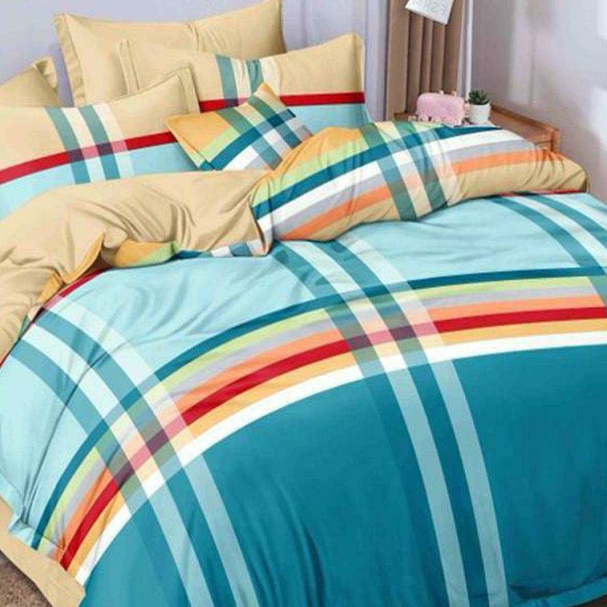 Blue Poly Cotton Double Bedsheet with Pillow Cover - Peachmode