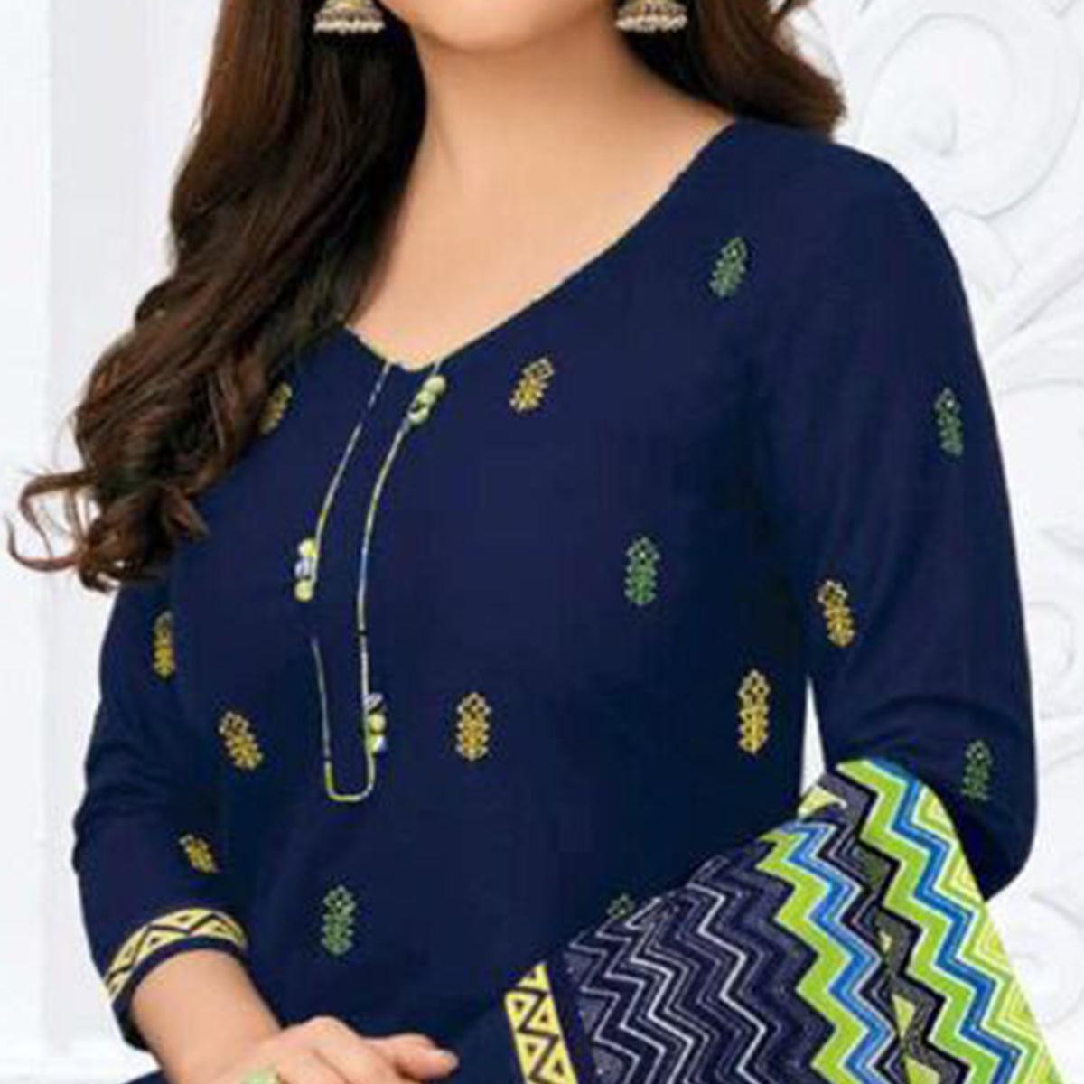 Blue Printed Crepe Patiala Dress Material - Peachmode