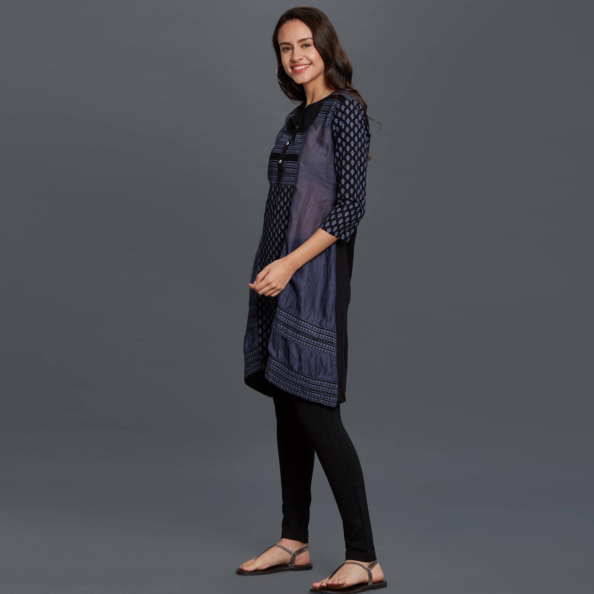 Blue Printed Pure Cotton Kurti - Peachmode