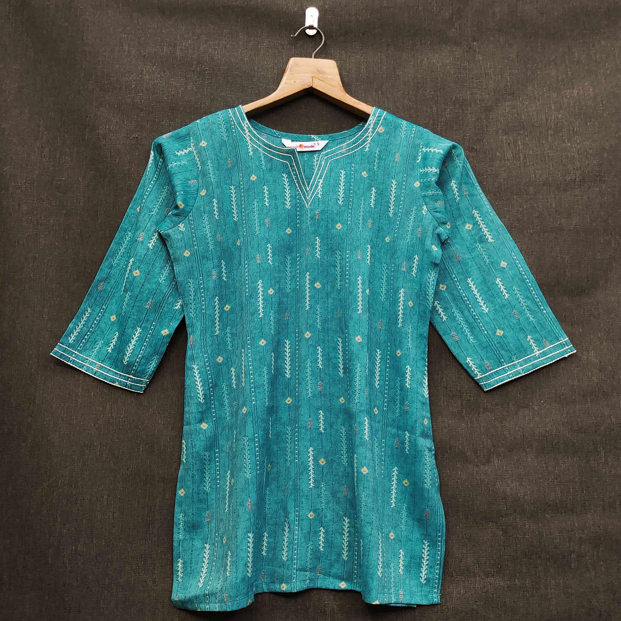 Blue Printed Rayon Top - Peachmode