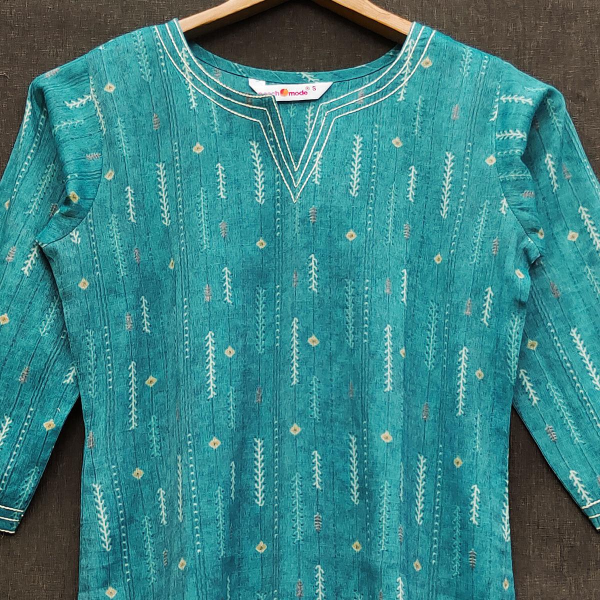 Blue Printed Rayon Top - Peachmode