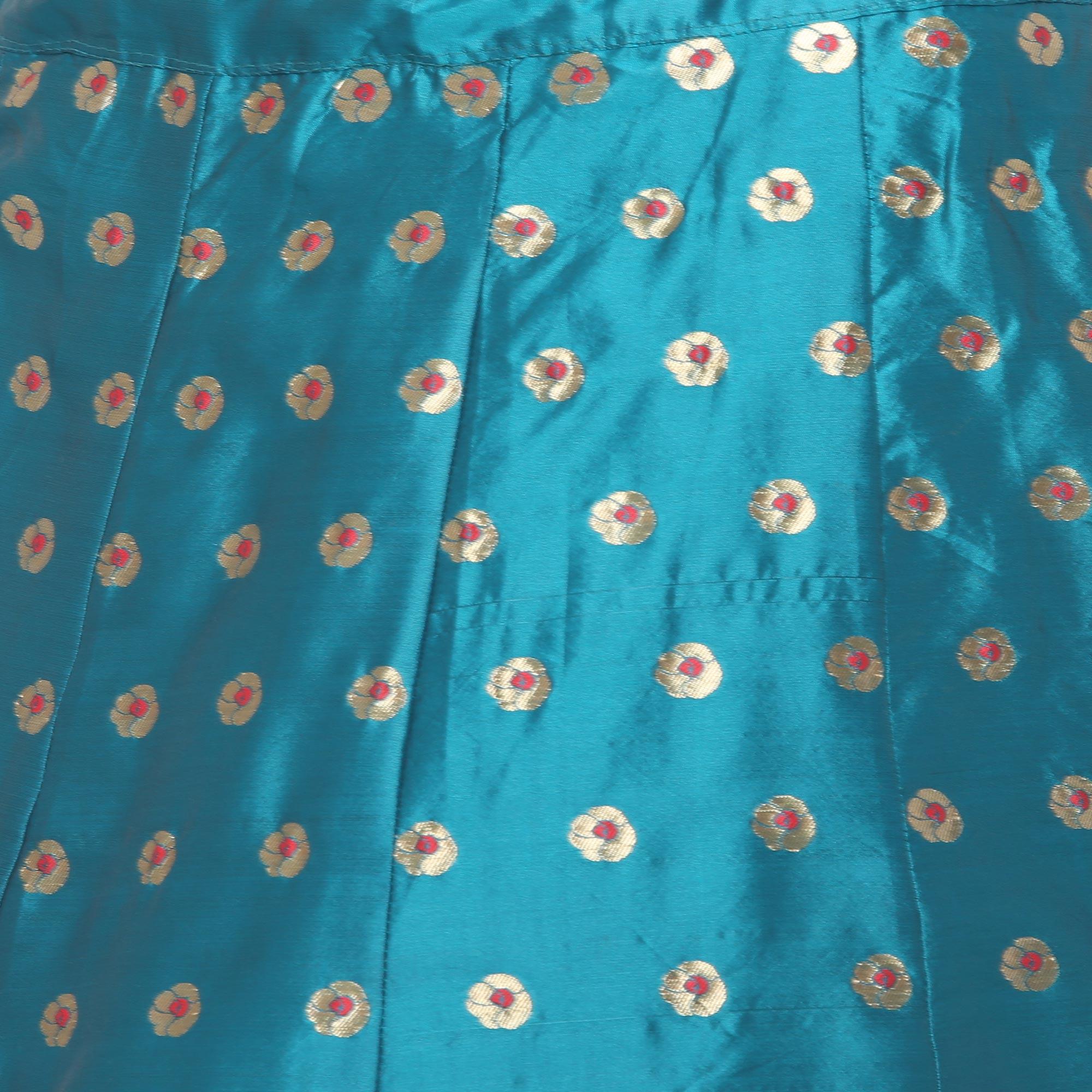 Blue-Red Festive Wear Woven Jacquard Lehenga Choli - Peachmode