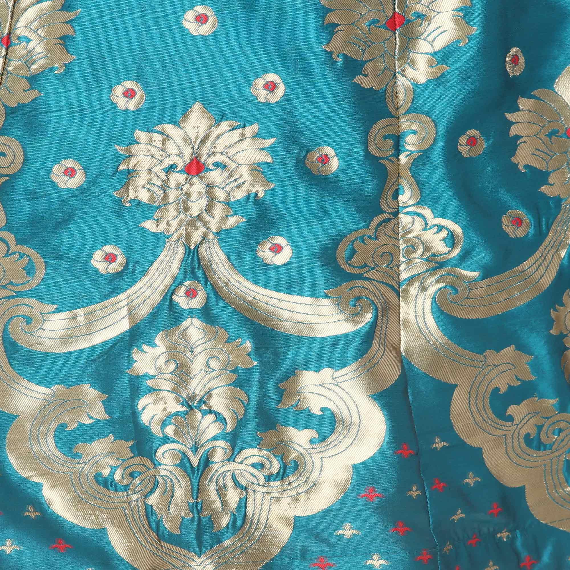 Blue-Red Festive Wear Woven Jacquard Lehenga Choli - Peachmode