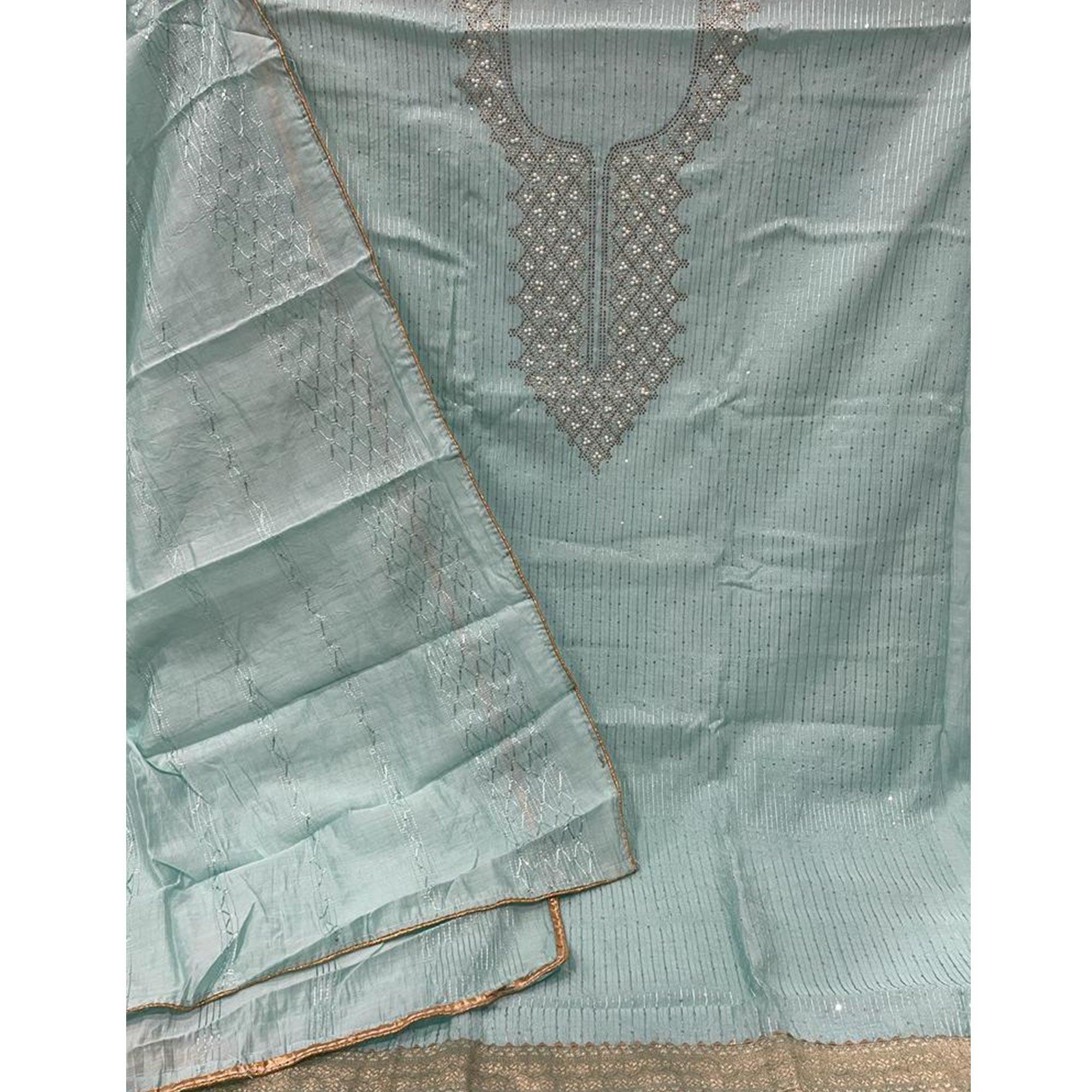 Blue Sequence Embroidered Dress Material - Peachmode