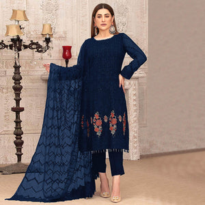 Blue Sequence With Floral Embroidered Georgette Pakistani Suit - Peachmode