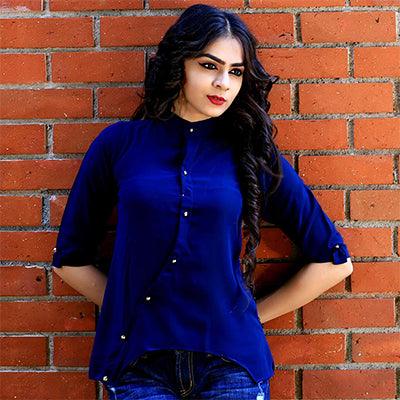 Blue Solid Rayon Top - Peachmode