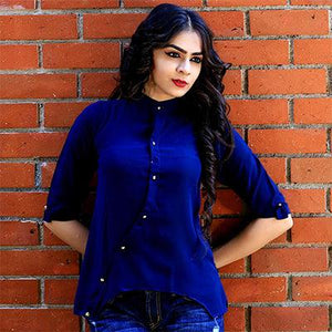 Blue Solid Rayon Top - Peachmode