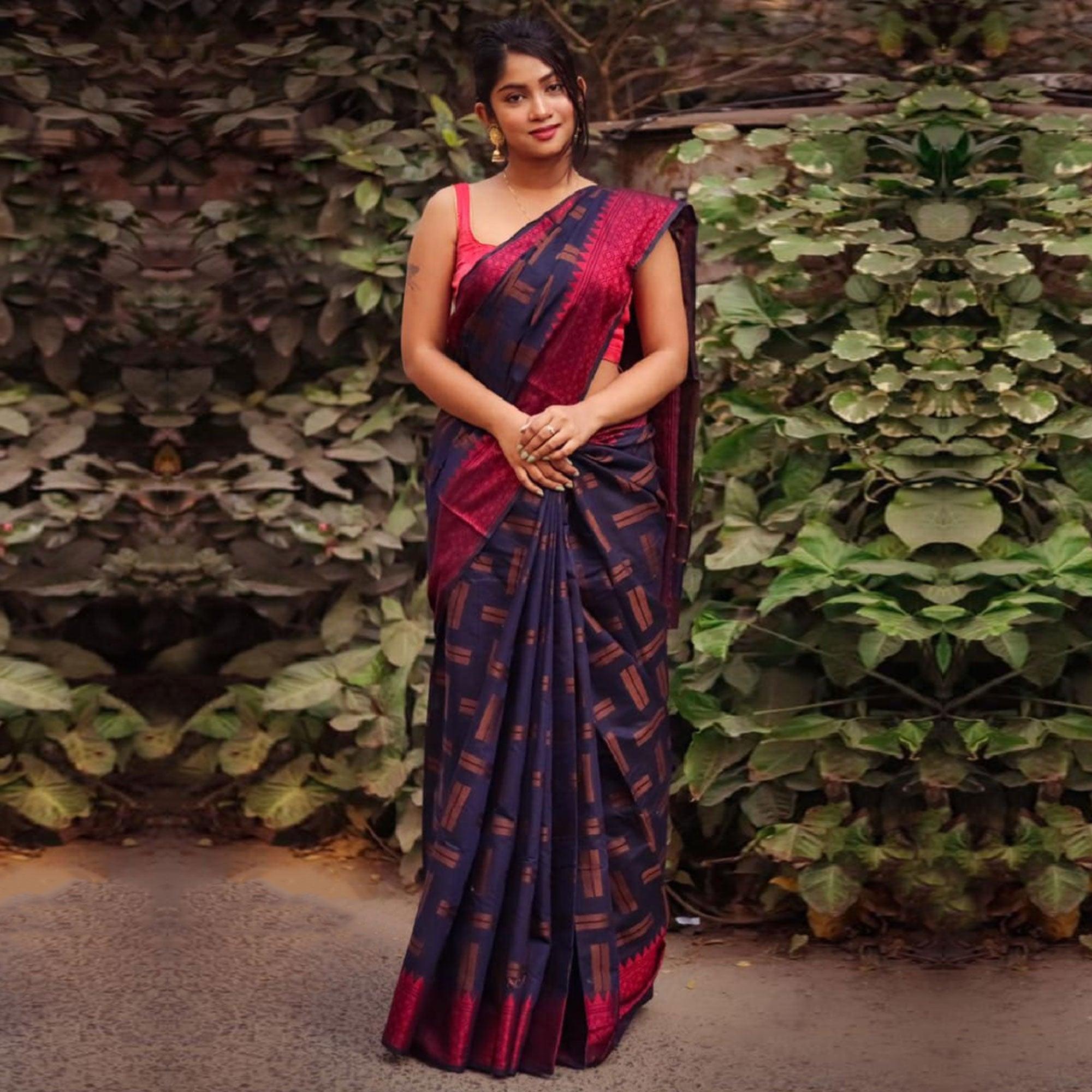 Blue Woven Art Silk Saree - Peachmode