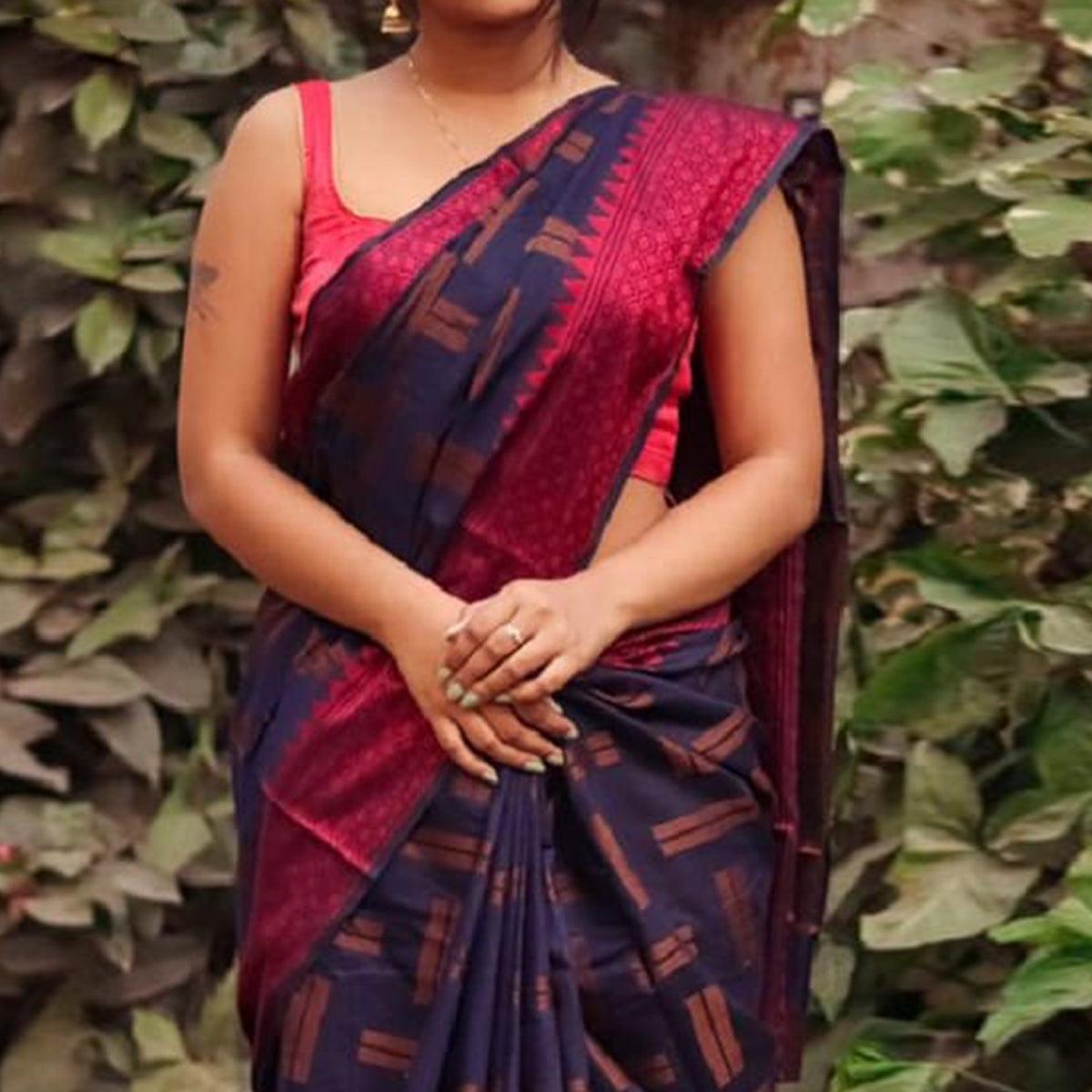 Blue Woven Art Silk Saree - Peachmode