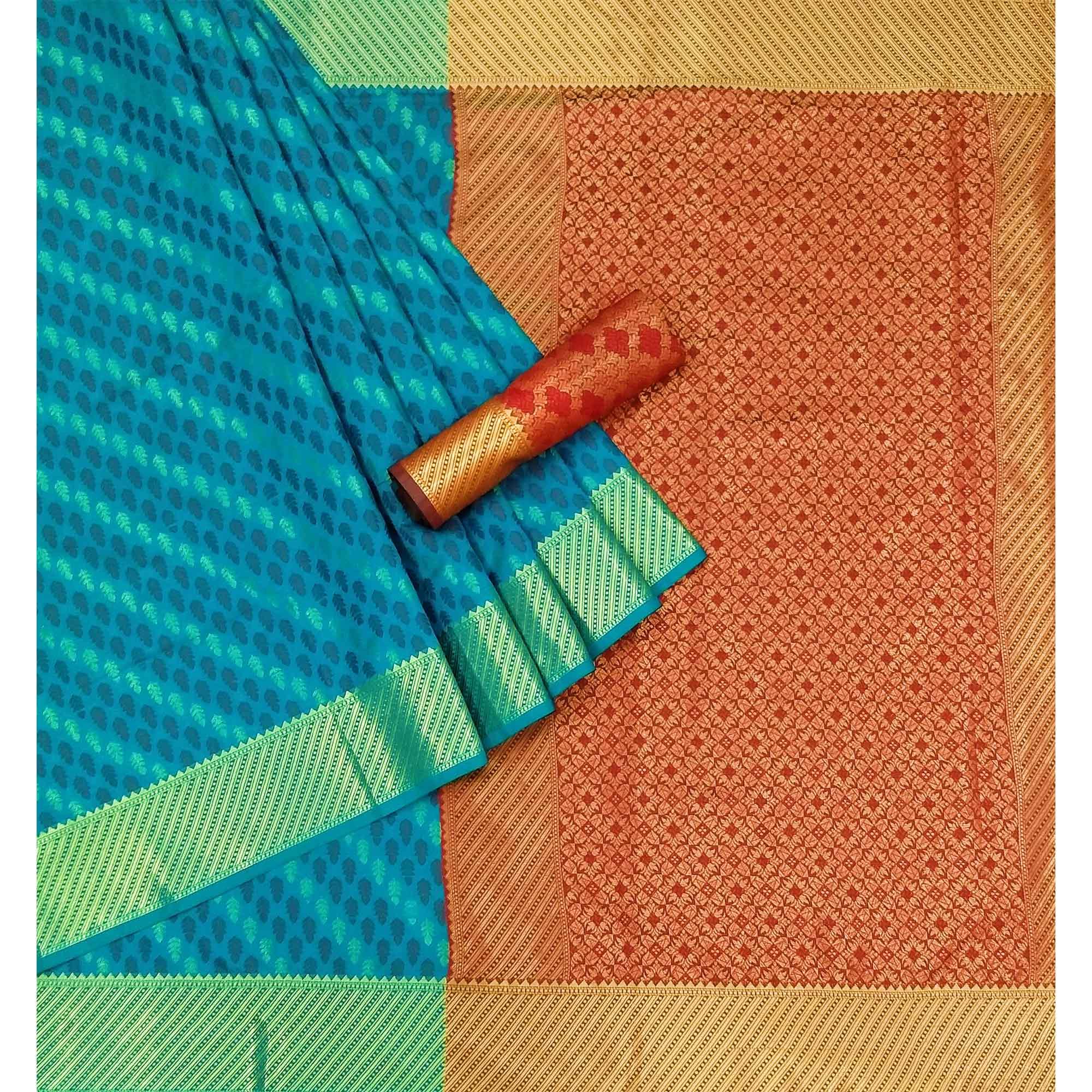 Blue Woven Art Silk Saree - Peachmode
