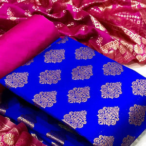 Blue Woven Banarasi Silk Dress Material - Peachmode