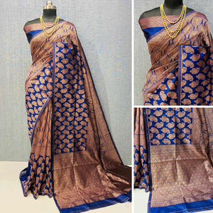 Blue Woven Banarasi Silk Saree - Peachmode