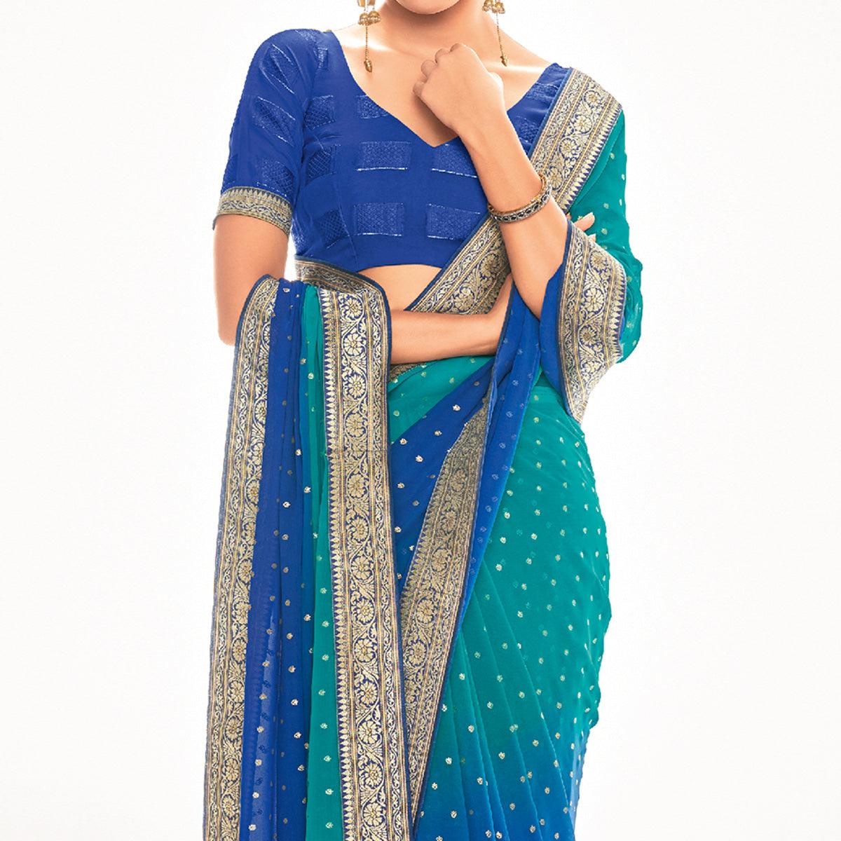 Blue Woven Georgette Saree - Peachmode
