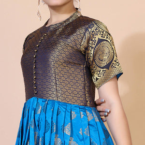 Blue Woven Jacquard Anarkali Style Gown - Peachmode
