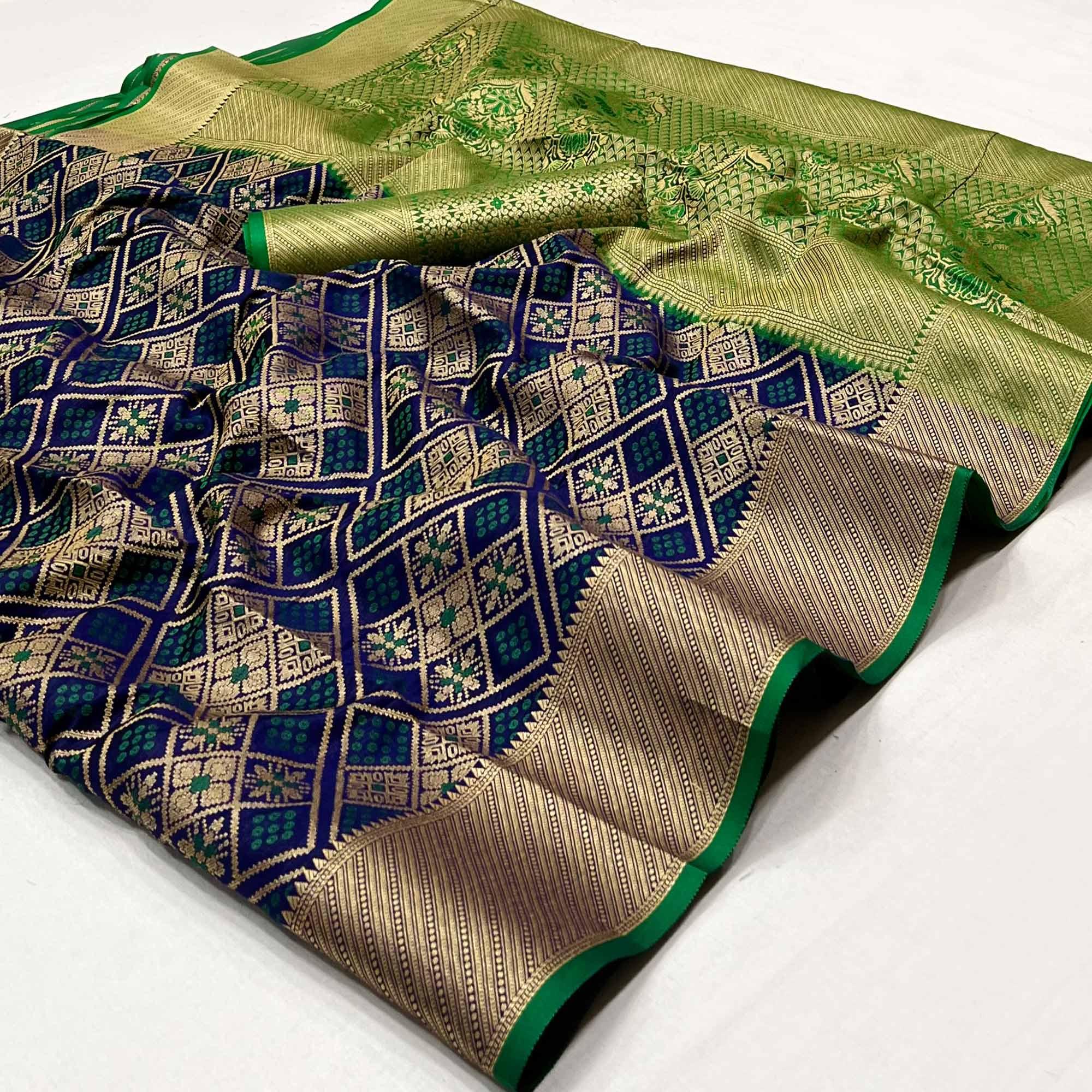 Blue Woven Patola Art Silk Saree - Peachmode