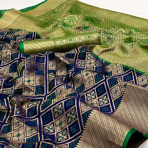 Blue Woven Patola Art Silk Saree - Peachmode